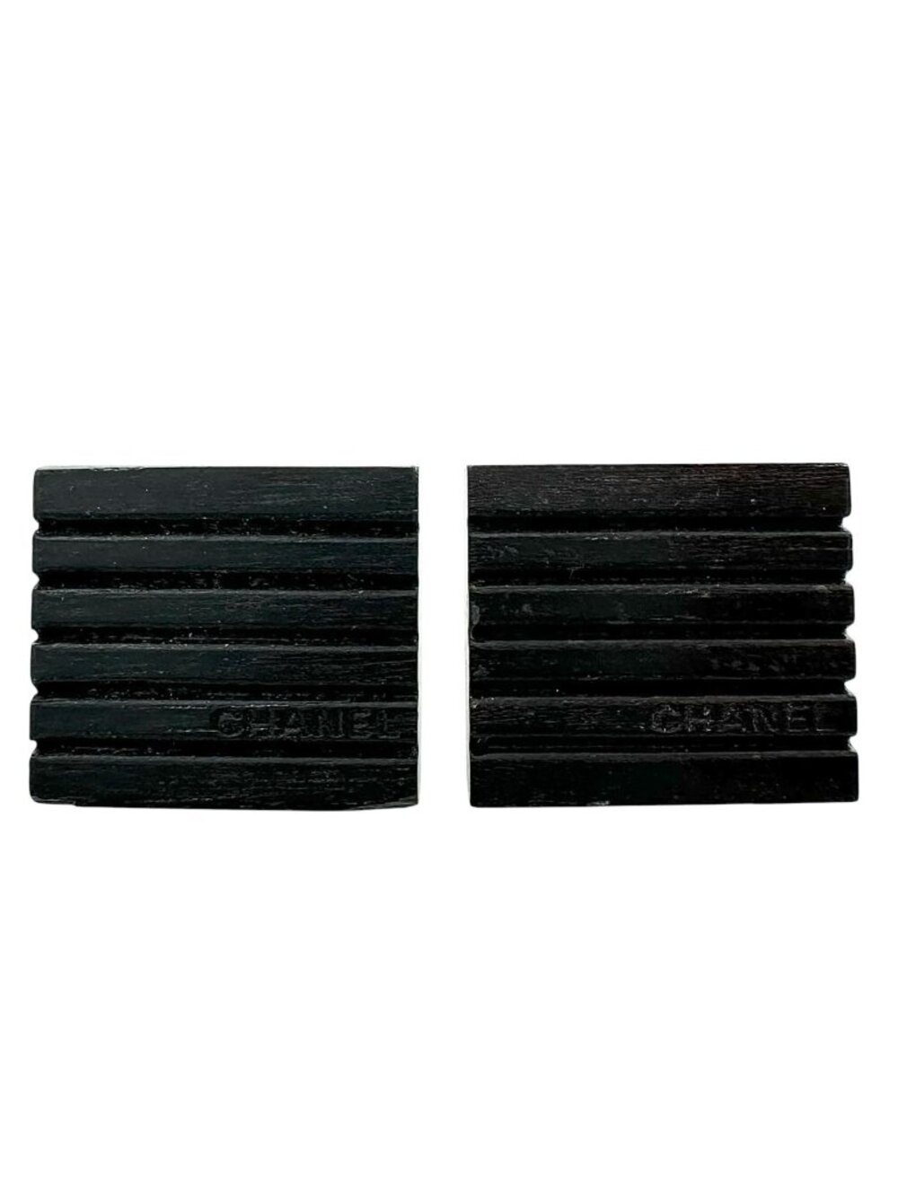 Chanel Square Wood Black Earrings